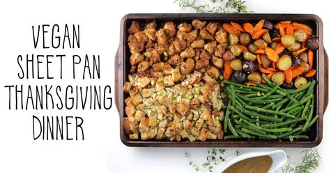 This Vegan Sheet Pan Thanksgiving Dinner is a tribute to the flavors of Thanksgiving, that you can enjoy it any day of the week. It's a complete feast that's easy to prepare! Vegan Sheet Pan, Garlicky Green Beans, Vegan Thanksgiving Dinner, Veggie Meal, Roasted Potatoes And Carrots, Stuffing Ingredients, Vegan Pumpkin Pie, Thanksgiving 2024, Vegan Holiday