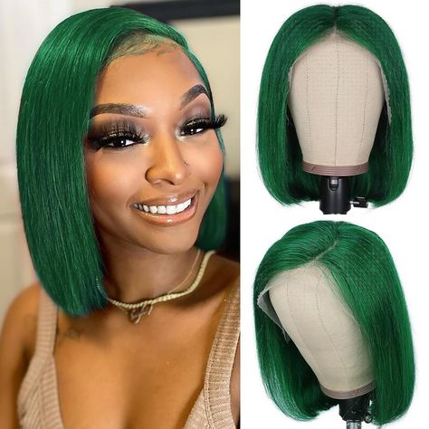 FAVE Bob Wig Human Hair 13x4 Frontal Lace Wig 180% Density Bob Glueless Wigs Human Hair Pre Plucked with Baby Hair 12 Inch Green Short Human Hair Wigs For Black Women (Green) Frontal Lace Wig, Hair Wigs For Black Women, Short Human Hair Wigs, Glueless Wigs, Power Puff, Wig Human Hair, Wigs Human Hair, Bob Wig, Wigs For Black Women