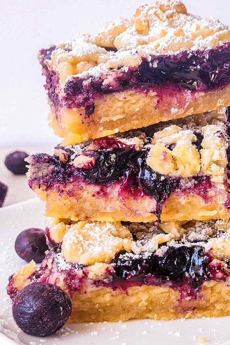 Lemon Blueberry Bars are easy to make. They have a buttery shortbread crust topped with lemon blueberry filling and a tender buttery crumble. Blueberry Lemon Bars Recipe, Lemon Blueberry Bars Easy, Lemon Blueberry Shortbread Bars, Blueberry Lemon Crumble Bars, Lemon Blueberry Shortbread Mousse Cake, Lemon Blueberry Desserts, Blueberry Lemon Bars, Blueberry Crumble Recipes, Perfect Lemon Bars