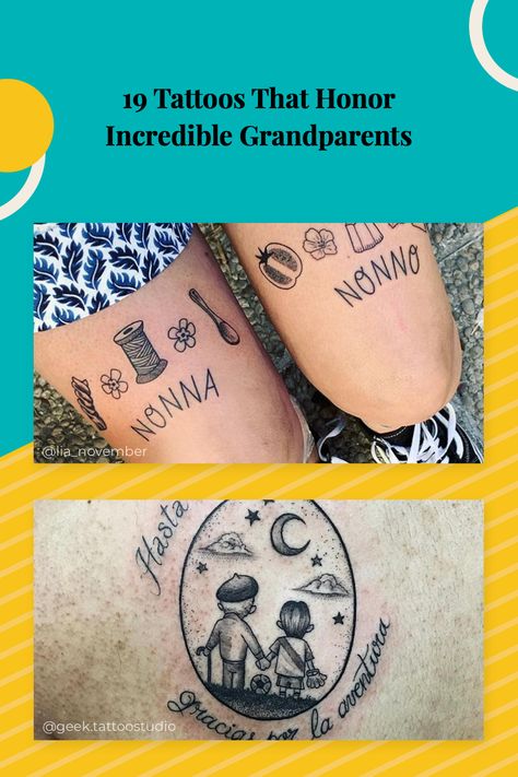 We totally teared up a few times looking through these because some of these tattoos are so sweet and full of lovely meaning. We love how international this list is too -- there are plenty of grandparents from Italy, South America, and Thailand represented here! 4 Grandparents Tattoo, Tattoo For My Grandparents, Tattoos For Great Grandparents, Great Grandparents Tattoo Memories, Tattoo Honoring Grandparents, Grandparents Tattoo, Number Tattoos, Writing Tattoos, Memorial Tattoo