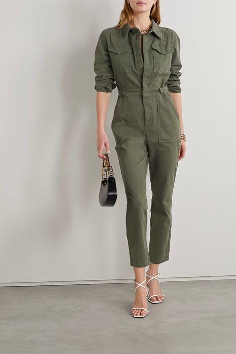 Utility Jumpsuit Outfit, Utility Jumpsuit, Green Fits, Jumpsuit Outfit, Green Jumpsuit, Leg Work, Green Shirt, Khloe Kardashian, Denim Jumpsuit