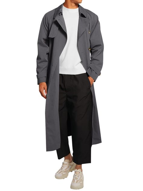 PRICES MAY VARY. 100% 聚酯纤维 进口 Hand Wash Only Mens Trench Coat, Grey Overcoat, Trench Coat Men, Rain Coat, Long Jacket, City Style, Windbreaker Jacket, Double Breasted, Trench Coat