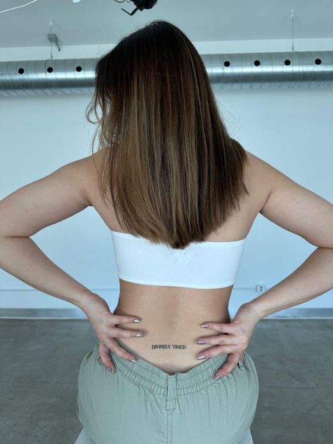 Lower Back Tattoo Minimalist, Back Lower Tattoo, Tramp Tattoos Lower Backs, Bottom Back Tattoo, Cute Tramp Stamps, Lower Back Tattoos Words, Meanings Of Tattoos, Small Lower Back Tattoos For Women, Lower Back Tattoo Women