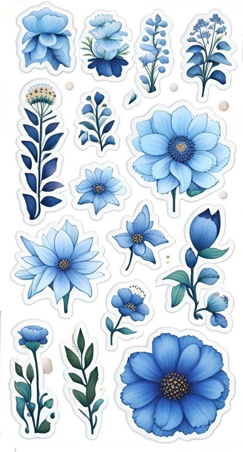 Blue Flowers Stickers Free Stock Photo - Public Domain Pictures 6C4 Vintage Aesthetic Stickers Printables, Blue Scrapbook, Vintage Paper Printable, Scrapbook Printables Free, Kraf Kertas, Sticker Design Inspiration, Desain Quilling, Scrapbook Printing, صفحات التلوين