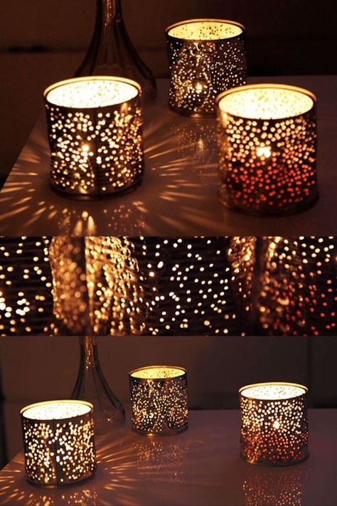 Bougie Noel Diy, Tin Can Lanterns, Aluminum Can Crafts, Tin Can Crafts, Noel Diy, Deck Decorating Ideas, Deck Decorating Ideas On A Budget, Diy Lamp Shade, Front Porch Christmas Decor