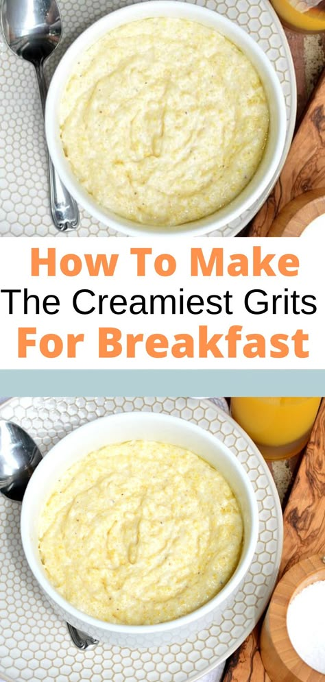 Healthy Grits Recipe Breakfast, Best Creamy Grits, Grit Breakfast Ideas, Grits And Gravy Recipe, Quick Grits Recipe Breakfast, Grits Recipe Sweet, Stone Ground Grits Instant Pot, Grits Bar Brunches, Hominy Grits Recipe