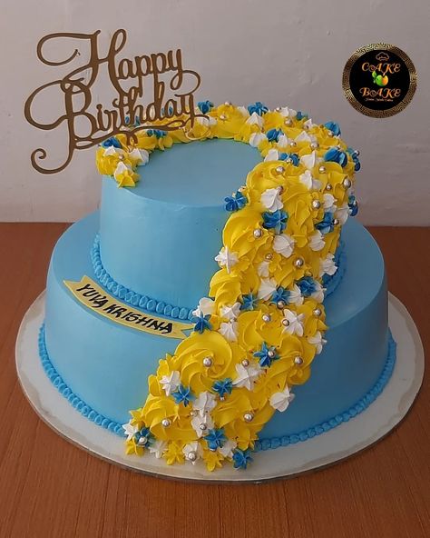 2 Tired Birthday Cakes, 2 Step Cake Design, Haldi Cake, Whipped Cream Cakes, Tier Cakes, Tiered Cake Design, Chocolate Cake Designs, 2 Tier Cake, Minnie Cake