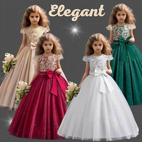 FLOWER GIRLS WEDDING LONG DRESS KIDS PARTY LACE BOW BRIDESMAID DRESSES PRINCESS Bridesmaid Embroidery, Bridesmaid Dresses Princess, Wedding Long Dress, Flower Girls Wedding, Princess Bridesmaid Dress, Wedding Dress Bridesmaid, Elegant Girls, Junior Bridesmaids, Kids Party Dresses