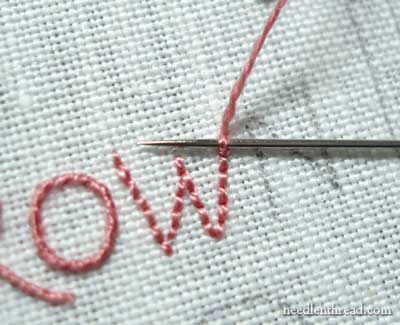 Hand Embroidered Lettering and Text Tutorial: Whipped Backstitch on www.needlenthread.com Whipped Backstitch, Text Tutorial, Craft Embroidery, Embroidered Lettering, Embroidery Letters, Embroidery Stitches Tutorial, Hand Embroidery Flowers, Learn Embroidery, Pola Sulam