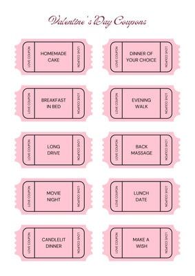 Pink Free Modern Valentine's Day Tickets Printable Love Coupons - Templates by Canva Tickets Printable, Mother's Day Coupons, Homemade Gifts For Mom, Christmas Presents For Moms, Mom Coupons, Diy Gifts For Mothers, Birthday Presents For Mom, Christmas Gifts For Mum, Cards For Mom