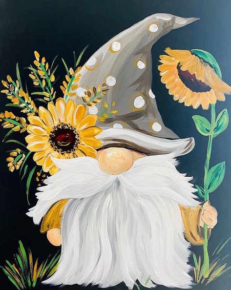 Gnomes Pictures, Fall Canvas Painting, Small Canvas Paintings, Spring Painting, Canvas Painting Diy, Sunflower Painting, Wow Art, Paint And Sip, Night Painting