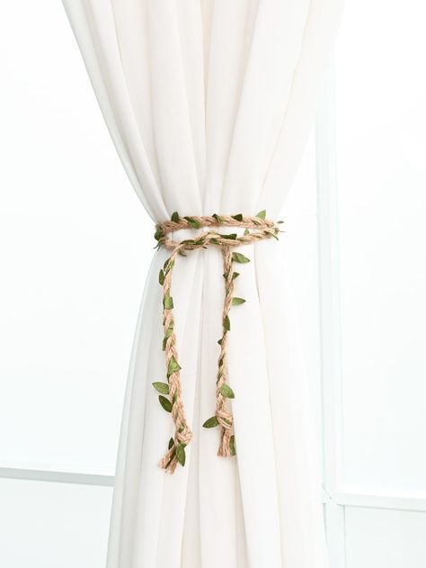 1pc Artificial Leaf Curtain Tieback Rope Curtain Tie Back, Beige Curtains, Leaf Curtains, Simple Curtains, Curtain Tiebacks, Artificial Leaf, Curtain Ties, Estilo Art Deco, Window Valance