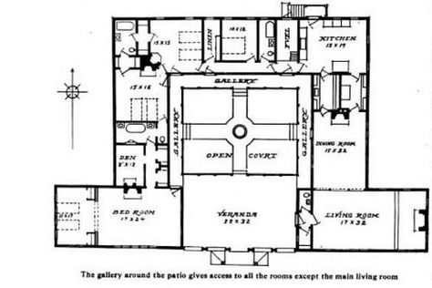 208150814000325060 Bungalow Courtyard Home Plan — Hacienda Home Style .com Interior Courtyard House Plans, Hacienda House Plans, Spanish Style Home Plans, Hacienda Floor Plans, Adobe House Plans, U Shaped House Plans, U Shaped Houses, Courtyard Homes, Courtyard Home