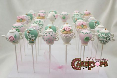 Tea Pot Cake Pops Tea Pot Cake Pops, Tea Party Cake Pops, 1st Birthday Tea Party, Tea Pot Cake, Pouring Tea, Baby Sprinkle Ideas, Quince Decor, Bridgerton Party, Custom Cake Pops