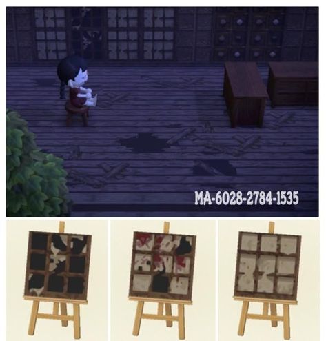 Acnh Zombie Design, Acnh Post Apocalyptic Codes, Animal Crossing Panel Design, Horror Animal Crossing, Acnh Halloween Code, Acnh Spooky, Acnh Custom Designs, Silent Hill Nurse, Shoji Screens