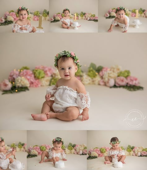 Crown Photoshoot, Emotions Photography, Photoshoot Flowers, Cake Smash Theme, People Smiling, 1st Birthday Party For Girls, Cake Smash Ideas, 1st Birthday Pictures, Flowers Crown