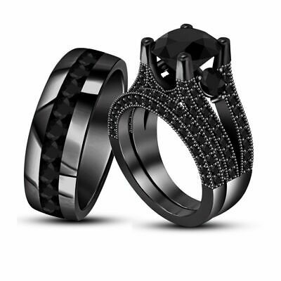 Trio Ring Set, Matching Ring Set, Trio Ring, Black Gold Jewelry, Black Wedding Rings, Mens Ring Sizes, Black Diamond Engagement, Engagement Wedding Ring Sets, Bridal Bands