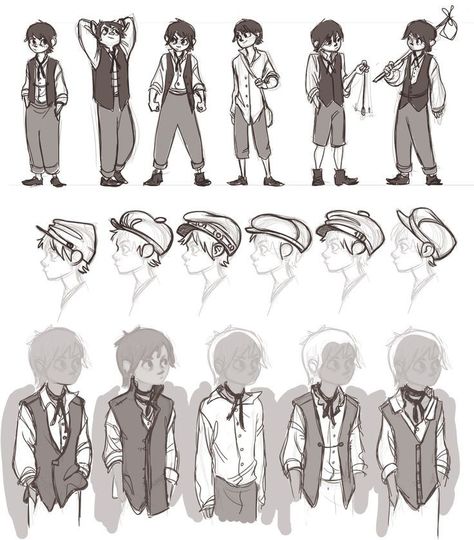 Neck Scarf Drawing Reference, Fiddling With Hands Pose, Farmer Poses Drawing, How To Draw Older Characters, Clothing Silhouettes, Steampunk Oc, Steampunk Drawing, Model Sheet, Fashion Design Drawings