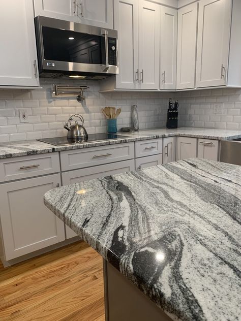 Silver Cloud Granite, Silver Cloud Granite Countertops, Grey Granite Countertops, Granite Tile Countertops, White Cabinets White Countertops, Espresso Kitchen, Kitchen Ideas Dark Cabinets Espresso, Classy Kitchen, Grey Kitchen Designs