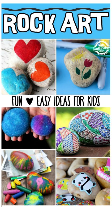 30+ Easy Rock Painting Ideas • Kids Activities Blog Easy Rock Painting Ideas Kids, Painting Rocks Ideas Easy For Kids, Beginner Rock Painting, Painted Rocks Diy Easy, Easy Rock Painting Ideas For Beginners, Painting Projects For Kids, Rock Painting For Kids, Painting Ideas Kids, Rock Painting Ideas For Kids