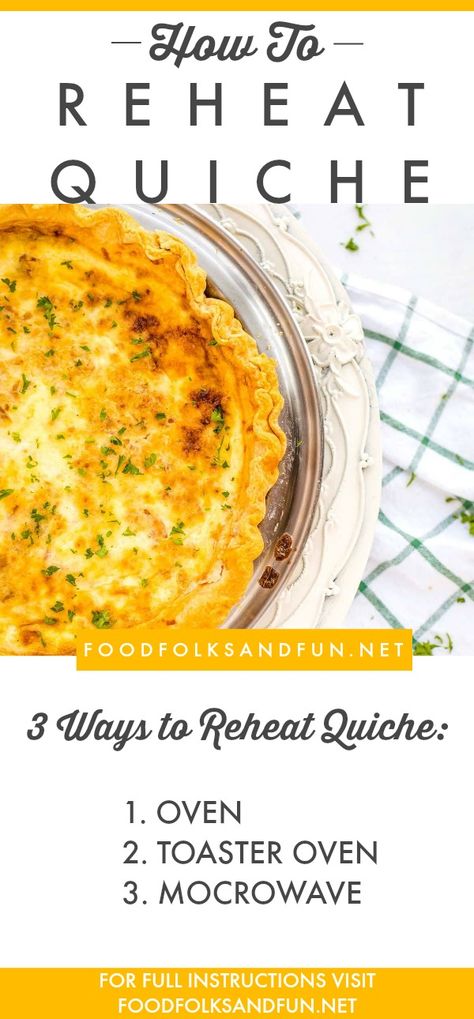 Serve leftover quiche in no time with oven, toaster oven, and microwave instructions in this How to Reheat Quiche Tutorial. Quiche Cooking Time, Frozen Quiche, Homemade Quiche, Breakfast Pie, Quiche Recipes Easy, Breakfast Quiche, Crustless Quiche, Toaster Oven, Quiche Recipes