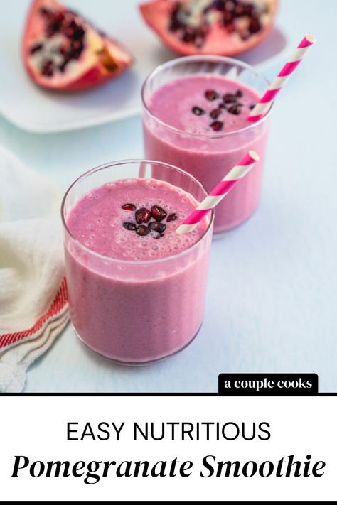 Recipes Using Pomegranate Juice, Pomegranate Recipes Healthy, Smoothie Recipes Breakfast, Pomegranate Protein Shake, Pomegranate Milkshake, Recipes Pomegranate, Drinks With Pomegranate Seeds, Smoothie With Pomegranate Seeds, Snacks Vegetarian