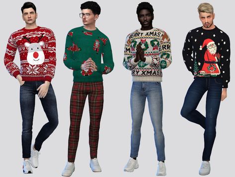 Sims 4 Christmas Cc Clothes Male, Sims Christmas, Sims 4 Seasons, Sim4 Cc, Christmas Outfit Men, Sims Clothes, Sims 4 Cc Kids Clothing, Denim Polo, Holiday Sweaters