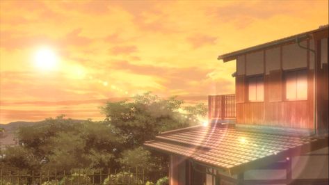 Fruits Basket Background Scenery, Fruits Basket Scenery, Yellow Anime Background, Fruits Basket Background, Fruits Basket Banner, Sunset Aesthetic Anime, Anime Sunset Background, Fruits Basket Aesthetic, Kny Backgrounds