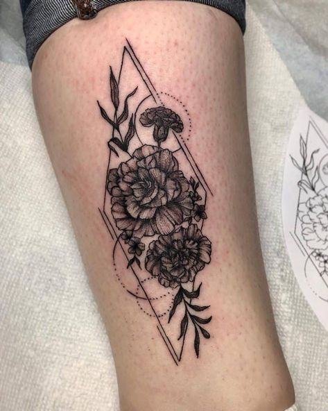 Top 65 Best Marigold Tattoo Ideas - [2021 Inspiration Guide] Larkspur Marigold Tattoo, Marigold And Sunflower Tattoo, Marigold Arm Tattoo, Tattoo Marigold Flower, Fine Line Marigold Tattoo, Marigold Flower Tattoo Black And White, Marigold Tattoo Black And White, Marigold Flower Tattoo, Geometrical Tattoo