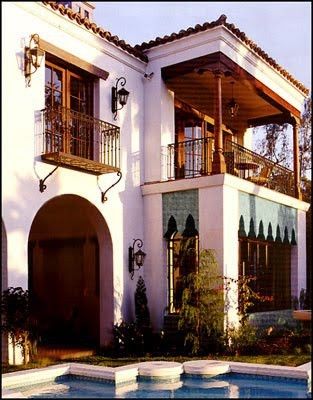 Spanish Style - 2 story home, master bedroom with balcony Spanish House Design, Tuscan Exterior, Spanish Exterior, Bedroom With Balcony, Spanish Colonial Homes, Casa Country, Mediterranean Home Decor, Spanish Style Home, Casas Coloniales