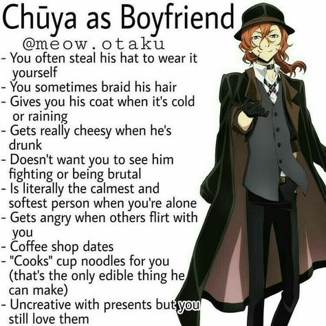 Chuuya Nakahara As Boyfriend, Chuuya Boyfriend, Chuuya As Your Boyfriend, Bsd Characters As Boyfriends, Chuuya As A Boyfriend, If Anime Characters Were Your Boyfriends, Chuuya Nakahara X Yn, Chuuya X Yn Fanart, Chuuya X Yn