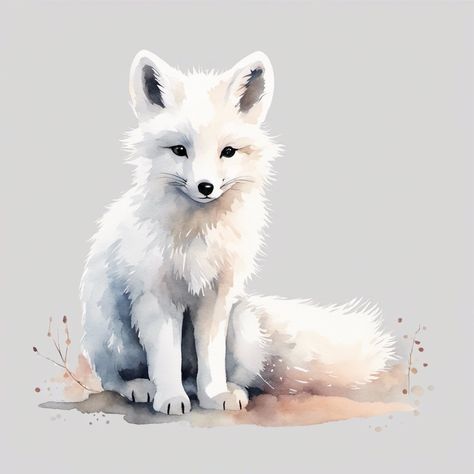 Fox Snow Illustration, Watercolor Fox Christmas, Cute Arctic Fox Art, Snow Fox Drawing, Arctic Fox Drawing, White Fox Art, Arctic Fox Art, Polar Bear Tattoo, Landscape Painting Watercolor