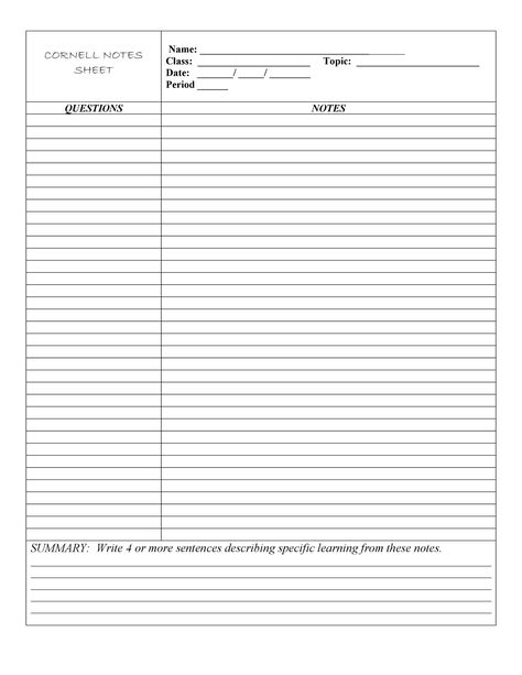 Cornell Note Taking Template, Cornell Notes Template Word, Cornell Method, Survive School, College Printables, Table Of Contents Template, Note Taking Strategies, Journaling Printables, Cornell Notes Template