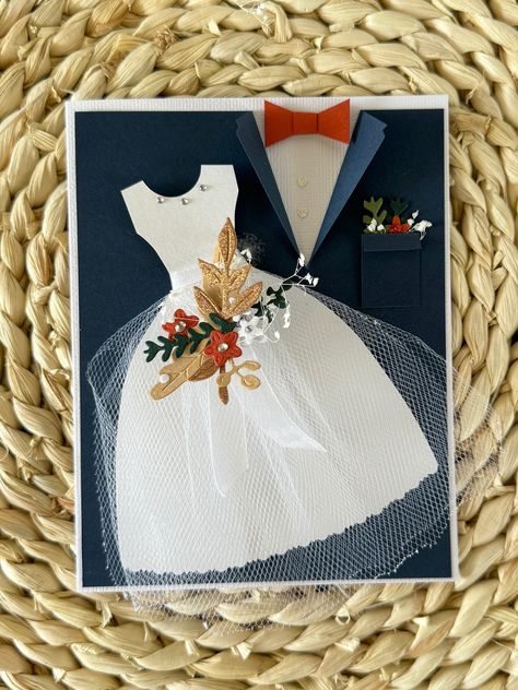 Wedding Card, on Our Wedding Day Bride Groom Wedding Dress Tuxedo Card Boho Classic - Etsy Tuxedo Gown, Congratulations Engagement, Tuxedo Card, Opening Card, Dress Tuxedo, Tuxedo Colors, Blue Tuxedo, Wedding Tuxedo, Dress Card