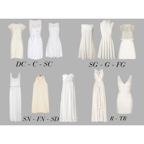 "Little White Dresses" by mpsakatrixie on Polyvore. Of these DC is definitely the one I'd choose to wear, but in white not ivory. Soft Gamine Wedding Dress, Gamine Outfits, Soft Classic Kibbe, Kibbe Style, Kibbe Types, Romantic Kibbe, Romantic Essence, Kibbe Romantic, Gamine Style