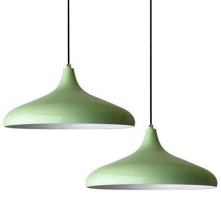 The material of the dining room light fixture 2-light is metal. The diameter is 13.7" and the height of the pendant light fixtures is 7.8". The color of the pendant lights kitchen island is mint green. The inside of the nordic modern hanging lamp is white. The socket of the hanging lamp is E26, a maximum of 60 watts, ligh bulb is not included. LED, halogen, and rustic lights can be used in this living room hanging light. The cable of the pendant lamp has a length of 47.2" and can be shortened as Nordic Ceiling Light, Hanging Bar Lights, Big Pendant Light, Over Island Lighting, Mint Green Decor, Modern Kitchen Pendants, Rustic Lights, Pendant Lights Kitchen Island, Modern Kitchen Pendant Lights