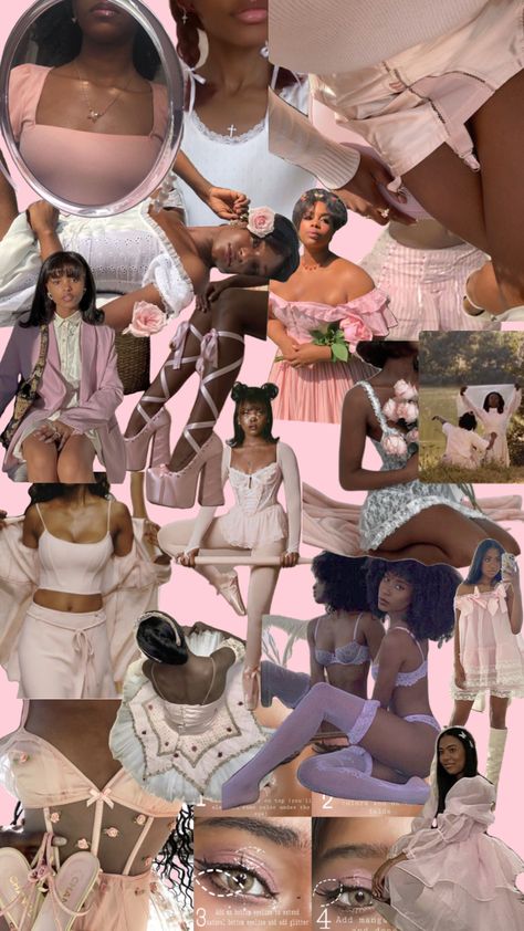 Croquette Aesthetic Black Women, Coquette Black Women, Croquette Aesthetic, Black Femininity Aesthetic, Coquette Doll, Femininity Aesthetic, Black Coquette, Coquette Black, 18th Bday