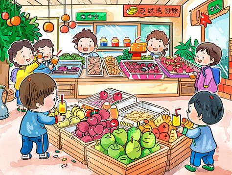 Cheerful School Campus Supermarket Cartoon Supermarket Cartoon, Supermarket Illustration, Inspirational Digital Art, Photography Movies, Oscar The Grouch, School Campus, Colorful Roses, Modern Chinese, Cartoon Illustration