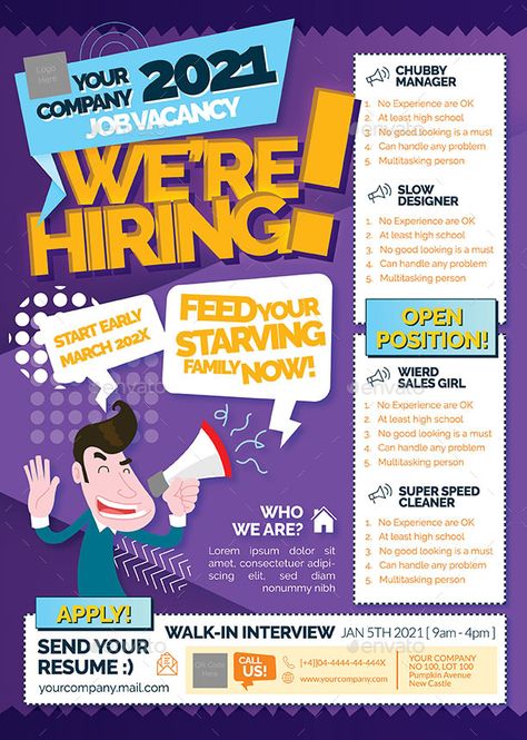 Job Vacancy Flyer Preview - GraphicRiver Job Poster, Sales Girl, Job Vacancy, Printable Business Cards, School Posters, Design Jobs, Job Description, Job Opportunities, Best Seller