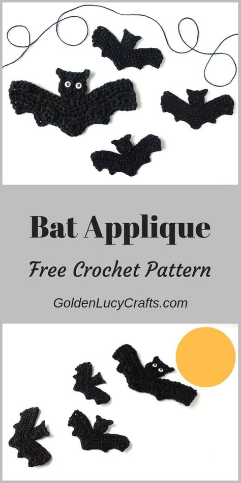 Crochet Bat applique, crochet Halloween applique, crochet Halloween bat, Halloween decoration Bat Applique, Wings Tutorial, Crochet Pour Halloween, Crochet Bat, Crochet Applique Patterns Free, Halloween Applique, Crochet Embellishments, Fall Crochet Patterns, Crochet Halloween