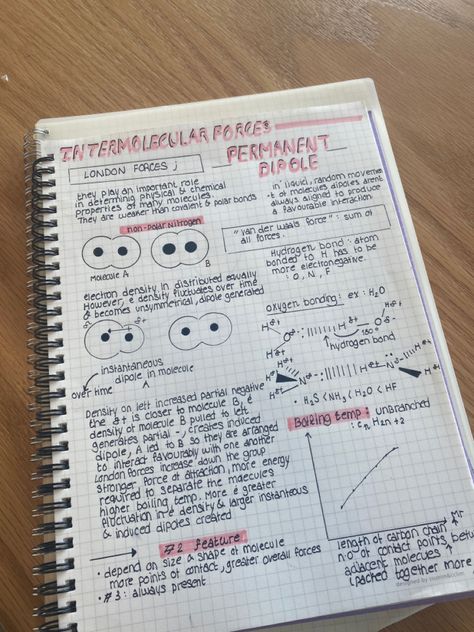 Intermolecular Forces Chemistry Notes, Intermolecular Forces, Chemistry Education, O Levels, Chemistry Notes, School Planner, Cute Doodles, Study Tips, Handwriting