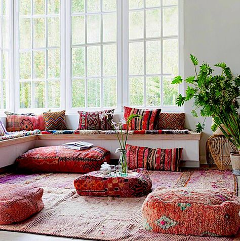 Sitting Space, Large Floor Cushions, Moroccan Floor Pillows, Moroccan Theme, Moroccan Living Room, Floor Sitting, Moroccan Cushions, Moroccan Floor Cushions, Moroccan Interiors