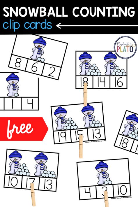 Snowman Counting, December Preschool, January Kindergarten, Counting Clip Cards, Winter Crafts Preschool, Playdough To Plato, Morning Work Activities, Winter Activities Preschool, Math Centers Kindergarten