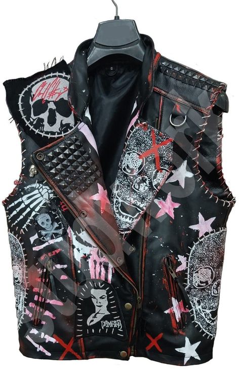 Men's Gothic Pyramid Black Studs Real Leather Punk Patches Handmade Biker's Vest Sleeveless Jacket Studded Vest Jacket made with 100 % Genuine Top Quality Cowhide Leather Pyramid Studs Steampunk Vest Jacket High-Quality Studs. Each securely added by hand Cropped, Vintage - Inspired / Moto / Fit 0.9 to 1.0 MM Cowhide Leather used Soft Real Leather All sizes Available Make sure to Look at the size chart below before selecting your size. We can offer you customized size/ customized design and Color Changes If you want we can write your name or logo on the Vest Jacket Ropa Punk Rock, Punk Mode, Steampunk Vest, Black Studs, Punk Patches, Battle Jacket, Biker Vest, Black Stud, New Rock