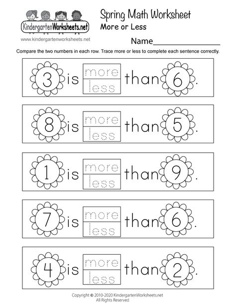 Free Printable Spring Math Worksheet for Kindergarten Writing Kindergarten Worksheets, Spring Math Kindergarten, Spring Math Worksheets, Spring Worksheets, Writing Kindergarten, Free Math Printables, Kindergarten Math Free, My Busy Books, Spring Worksheet