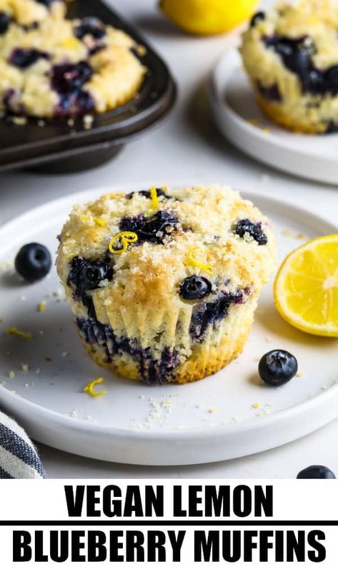 Vegan Lemon Blueberry Muffins, Vegan Muffins, Lemon Blueberry Muffins, Vegan Brunch, Vegan Cupcakes, Lemon Muffins, Vegan Blueberry, Muffin Recipes Blueberry, Tofu Scramble