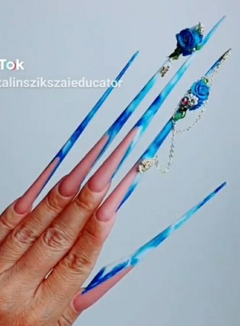 Extreme Acrylic Nails, Longest Nails Ever, Extreme Long Nails, World Longest Nails, Extremely Long Nails, Worlds Longest Nails, Longest Nails, Very Long Nails, Xl Long Acrylic Nails Blue