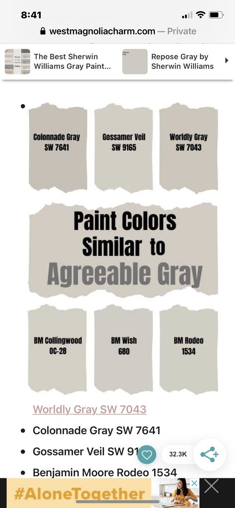 Worldly Gray, Repose Gray, Agreeable Gray, Grey Paint Colors, Sherwin Williams, Wall Paint, Chalk Paint, Painted Furniture, Paint Colors