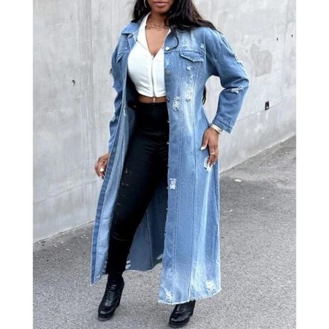 Just found this amazing item on AliExpress. Check it out! $34.24 22％ Off | Wepbel Long Sleeve Denim Trench Coat Cardigan Denim Cloak Ripped Trench Coats Women Outwear Jackets Ripped Washed Jackets Long Denim Coat, Denim Coat Women, Denim Trench Coat, Smart Casual Wear, Beauty Features, Longline Coat, Outwear Women, Denim Chic, Outwear Jackets