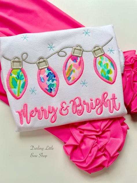 Merry & Bright Christmas Lights shirt or bodysuit | Darling Little Bow Shop Lilly Pulitzer Inspired, Christmas Sparkle, Ruffle Leggings, Teacher Clothes, Bodysuit Shirt, Pink Icing, Preppy Christmas, Plaid And Leopard, Merry Bright Christmas